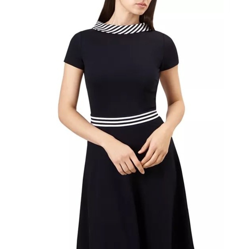 Hobbs London Fit & Flare Dress – Size 4 – Black & White Nautical Chic